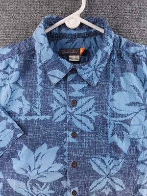 Quiksilver Beach Tropical Cotton Floral Short Sleeve Medium Blue Casual Men - Image 1 of 4