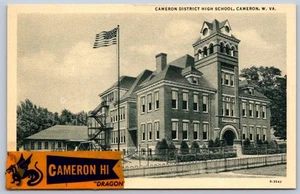 K29/ Cameron West Virginia Postcard Linen District High School Building 110 - Picture 1 of 4