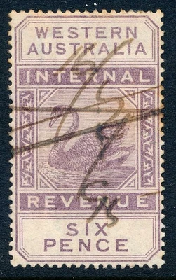1881 Western Australia 6d Swan revenue stamp, BF22A, used VF - Image 1 of 4