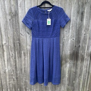 Boden Althea Lace Midi Dress UK 10P Cotton Broderie Anglaise Fit & Flare Blue - Picture 1 of 8