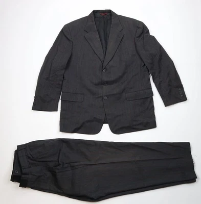 Vintage 90s Streetwear Mens 46R Distressed 2 Piece Suit Wedding Wool Striped USA - Image 1 of 4