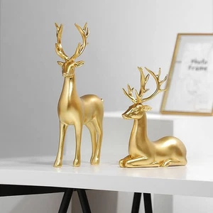 2PCS Resin Christmas Reindeer Figurines Deer Statue Festive - Picture 1 of 12