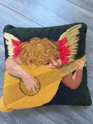 Putto Musicante Needlepoint Cross Stitch Pattern Pillow Cherub Guitar Christmas - Image 1 of 4