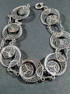 Antique Sterling Sillver Filagree Bracelace 7 1/2" - Picture 1 of 6