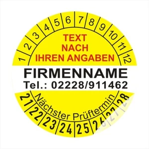 Prüfplaketten Individuell Wunsch Text Logo DGUV V3,UVV,BGV,D27,BGR,VDE Ø:30-40mm - Bild 1 von 1