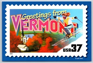 Postal Saludos de Vermont USPS 50 Estados Estampilla Postal Tarjeta Y2K 2001 - Imagen 1 de 2