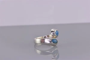 Anillo de banda de bypass liso azul turquesa plata esterlina talla 925 - Imagen 1 de 8