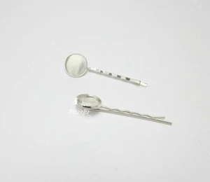 Bobby hair pin slide cabochon blank settings silver plated 16 mm round tray x 10 - Picture 1 of 5