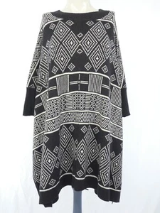 HM Conscious Poncho Sweater Black White Southwest Boho Wool Blend Aztec M L - Picture 1 of 11