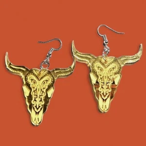 COW SUGAR SKULL EARRINGS cattle bull pendant American southwest boho cowgirl 3H - Picture 1 of 5