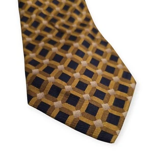 Brooks Brothers Makers Necktie Blue Yellow Geometric Silk Made In USA - Picture 1 of 8
