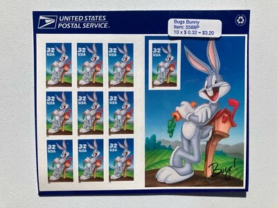 1997 Bugs Bunny 32 Cent Stamps USPS Sheet of 10 #5588P - Image 1 of 2