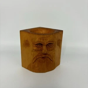 Wood Carving Old Man Face Signed GW 1987 3” Tall - Picture 1 of 5