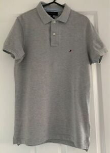 Mens Grey Tommy Hilfiger Slim Fit Short Sleeve Polo Shirt, Size Small