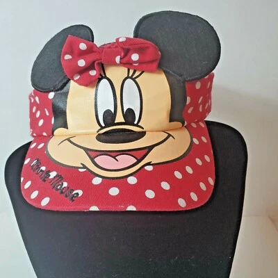 迪士尼米妮老鼠女孩青少年遮阳帽波尔克圆点耳朵蝴蝶结红色 — 第 1/4 张图片