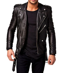 Giacca uomo in pelle nera slim fit biker giacca in pelle - Foto 1 di 3