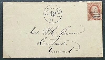 RARE 1860's DERBY LINE VERMONT COVER SENT TO HARTLAND 3C WASHINGTON PERF STAMP - Image 1 of 4