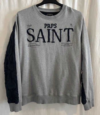 Suéter Pullover Japonés Demin PRPS Jeans Logo Gris/Azul Cuello Redondo Para Hombres Talla XL Foto 1 de 4