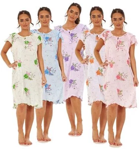 Ladies Short Nightdress Cotton Blend Cap Sleeve Nightwear Peony Floral M to XXXL - Picture 1 of 46