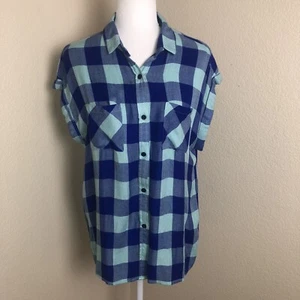 Rails Womens Top Dark & Light Blue Plaid Button Down Sleeveless Britt Shirt SZ M - Picture 1 of 7