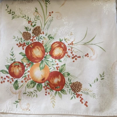 Lenox Williamsburg Damask  Fall Tablecloth Apples Foliage Pinecones  100" X 58" - Image 1 of 4
