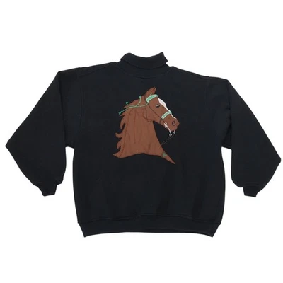 Vintage 90s French Navy Black Brown Horse Patch Graphic Sweatshirt M - Image 1 of 4