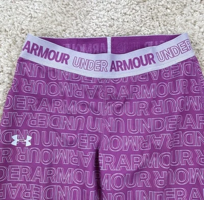Under Armour Capri Leggings Girls Youth Large YL Pink Purple Print  Athletic NWT - Image 1 of 4