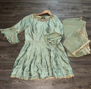 Bollywood Style India Embroidered Dress Two Piece With Dupatta Sage Green Formal - Picture 1 of 16