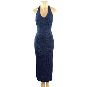 Sexy Maxi Vestido Y2K Slinky De Colección Talla M Formal Azul Brillante Halter Abertura Lateral - Imagen 1 de 7