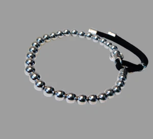 PULSERA DE CUENTAS Tono Plateado Hipoalergénico Cuentas Inoxidable Cuero Envío Rápido - Imagen 1 de 3
