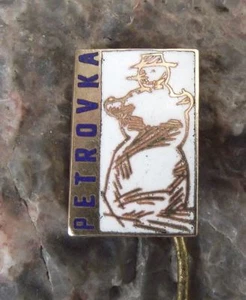 Antike Petrovka Tschechisches Skigebiet Tschechoslowakei Schneemann Tourist Pin Anstecker - Bild 1 von 2
