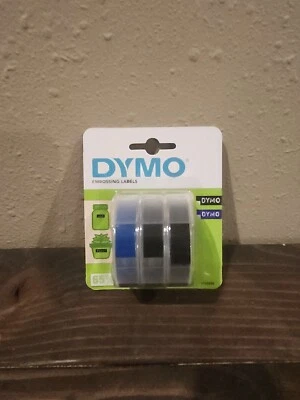 DYMO x3 EMBOSSING LABELS 3/8"x9.8' TAPES BLACK / BLUE  for EMBOSSER Label Maker - Image 1 of 2