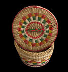 VINTAGE Hand-Woven SWEET GRASS Round BASKET with LID 3.5" diameter Colorful