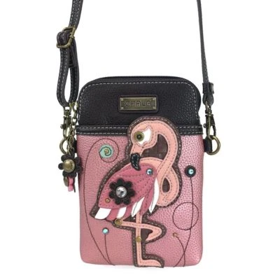 NEW CHALA PINK ROSE FLAMINGO BIRD CELL PHONE CROSSBODY PURSE ADJUSTABLE STRAP - Image 1 of 3
