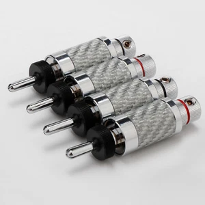 ​4PCS Audio Rhodium Plated Banana Plugs Silver Carbon Fiber Male Connectors NEW - Picture 1 of 15