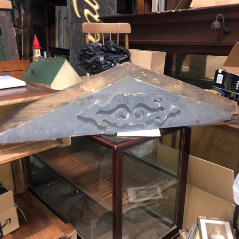 c1880 Victorian window header pediment slate grey applied motif VT 50.25” x 15” Cover