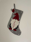 Gnome Gray Christmas Stocking with Snowflakes