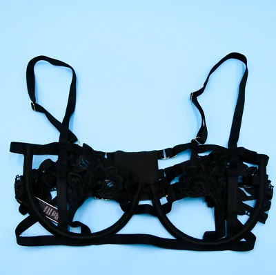 Victorias Secret 32DD Very Sexy Unlined Balconet Black Strap Lingerie Floral New - Image 1 of 4