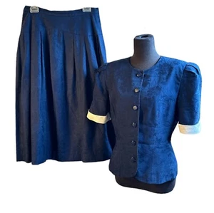 Traje Falda Top Floral Vintage DISEÑADOR RICHARD WARREN NEIMAN MARCUS 2 PIEZAS Talla 12 - Imagen 1 de 12