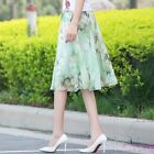 Lady Floral Printed Chiffon Midi Skirt Pleated Frill Bohemia Loose Summer Casual