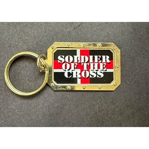 SOLDIER OF THE CROSS Religious Key Ring Goldtone Metal - Picture 1 of 2