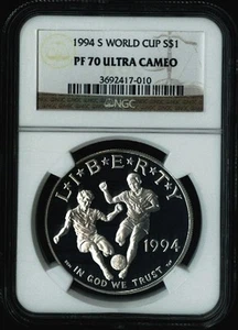 1994 S World Cup Soccer Commemorative Silver Coin $1 NGC PF 70 PF70 ULTRA CAMEO - Picture 1 of 2