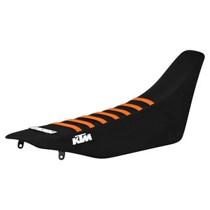 1998-2000 KTM MXC 200-300-380 Seat Cover Gripper ALL BLACK / ORANGE RIBS #395 - Picture 1 of 6