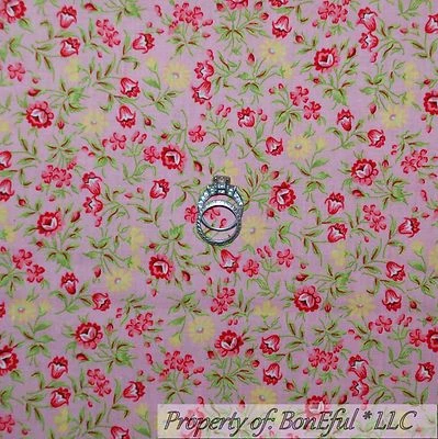 BonEful Fabric Cotton Pink Flower Yellow White Victorian French Country FL SCRAP - Image 1 of 4