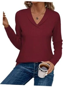 Sweaters for Women Fashion 2024 Fall Long Sleeve Small B-wine Red Sweaters - Picture 1 of 7