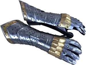 Medieval Gauntlets Armor Gloves with Brass Accents Mild Steel Functional