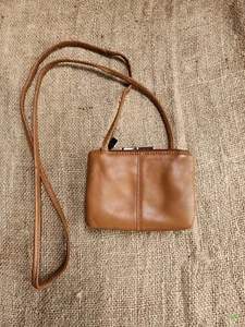 Vintage Wilson's Tan Leather 5"×4" Crossbody Purse Double Sided Kiss & 2 Zippers - Picture 1 of 15