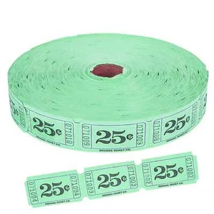 Circus Carnival Movie Party Supplies Jumbo Roll of 2000 Green 25c Tickets - Picture 1 of 2