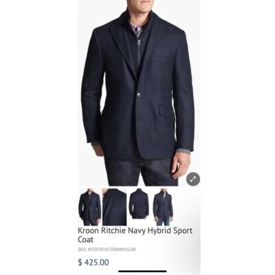 Abrigo Blazer Deportivo Híbrido Azul Marino Kroon Ritchie 46R Lana Cachemira W33070 $425 Usado en Excelente Condición Foto 1 de 4