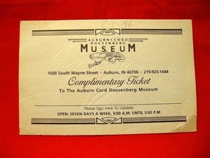 AUBURN-CORD DUESENBERG MUSEUM Gratis Papierkarte 8.8.1996 unbenutzt - Bild 1 von 4